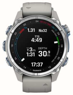 Garmin Descent MK3 Tauchcomputer und Smartwatch (43 mm) aus Edelstahl mit nebelgrauem Silikonarmband 010-02753-04