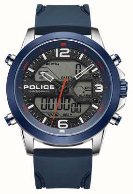 Police Rig-Hybrid-Chronograph (47 mm), blaues Zifferblatt / blaues Silikonarmband PEWJP2194740
