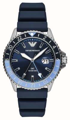 mporio Armani GMT-Herrenuhr (42 mm), blaues Zifferblatt / blaues Silikonarmband AR11592