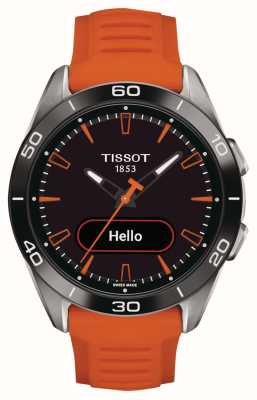 Tissot T-Touch Connect Sport (43,75 mm) schwarzes Hybrid-Zifferblatt / orangefarbenes Silikonarmband T1534204705102