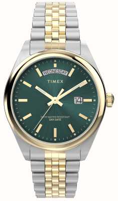 Timex Legacy Day-Date (41 mm) grünes Sunray-Zifferblatt / zweifarbiges Edelstahlarmband TW2W42800