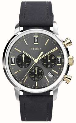 Timex Marlin Quarz-Chronograph (40 mm) graues Sunray-Zifferblatt / karamellschwarzes Lederarmband TW2W51500