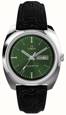 Q Timex 1978 Day-Date (37 mm) grünes Sunray-Zifferblatt / schwarzes Lederarmband TW2W44700