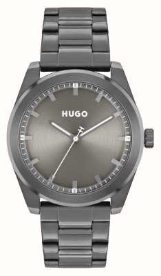 HUGO Herrenuhr #bright (42 mm) mit grauem Zifferblatt und grauem Edelstahlarmband 1530355