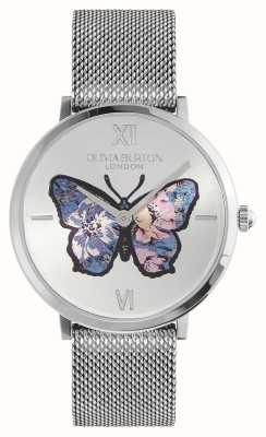 Olivia Burton Signature Butterfly (35 mm) silbernes Schmetterlingszifferblatt / Edelstahlgeflechtarmband 24000146