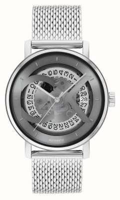 Calvin Klein Ikonische Automatikuhr für Herren (40 mm) mit grauem Skelett-Zifferblatt / Mesh-Armband aus Edelstahl 25300004