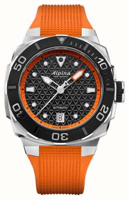 Alpina Seastrong Diver Extreme Automatic (39 mm) schwarzes strukturiertes Zifferblatt / orangefarbenes Kautschukarmband AL-525BO3VE6