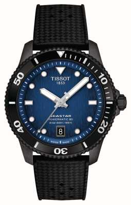 Tissot Seastar 1000 Powermatic 80 (40 mm) abgestuftes blaues Zifferblatt / schwarzes Kautschukarmband T1208073704100