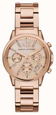 Armani Exchange Damen | Zifferblatt mit Kristallbesatz | roségoldfarbenes Armband AX4326