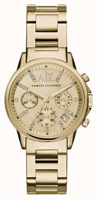 Armani Exchange Damen | Zifferblatt mit Kristallbesatz | goldfarbenes Armband AX4327