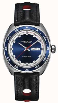 Hamilton Amerikanische klassische Pan-Europa-Day-Date-Automatik (42 mm), blaues Zifferblatt / schwarzes Lederarmband + Nato-Armband H35405741