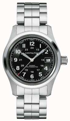 Hamilton Herren-Armbanduhr in Khaki, 38 mm, automatisches Stahlarmband, schwarzes Zifferblatt, ab Werk ausgestellt H70455133  EX-DISPLAY