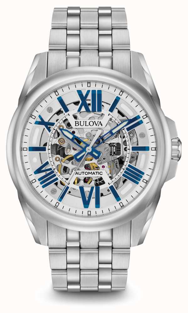 Bulova Herren-Automatik Edelstahl Silber Mit Blauen Markierungen 96A187 -  First Class Watches™ AUT | Mechanische Uhren