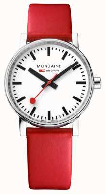 Mondaine Evo2 (35 mm) weißes Zifferblatt / rotes Armband aus veganem Leder MSE.35110.LCV