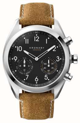 Kronaby Apex Hybrid-Smartwatch (43 mm), schwarzes Zifferblatt / braunes italienisches gewachstes Wildlederarmband S3112/1