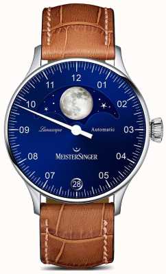 MeisterSinger Pangaea lunascope braunes Armband blaues Zifferblatt LS908