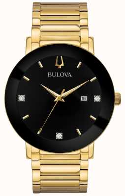 Bulova Moderne Herrenuhr goldfarbenes Armband schwarzes Zifferblatt 97D116