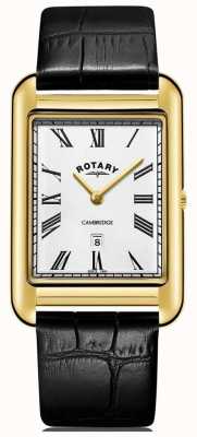 Rotary Herren cambridge date goldene quadratische Uhr schwarzes Lederarmband GS05283/01