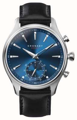 Kronaby Sekel Hybrid-Smartwatch (41 mm), blaues Zifferblatt / schwarzes italienisches Lederarmband S3758/1