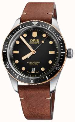ORIS Divers 65 Automatik (40 mm), schwarzes Zifferblatt / braunes Lederarmband 01 733 7707 4354-07 5 20 45