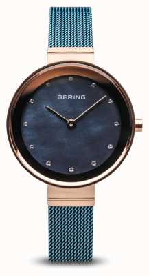 Bering Damen | klassisch | blaues PVD-überzogenes Stahlgewebe 10128-368