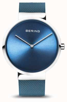 Bering | klassisch | poliertes / gebürstetes Silber | blaues Netzarmband | 14539-308