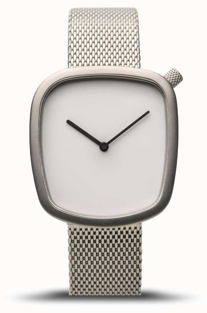 Bering Klassiker | Weißes AUT | Gebürstetes Silbernetz | Kiesel Class Watches™ | - Silber First 18034-004