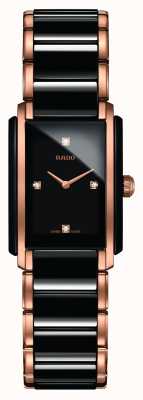 RADO Integral sm Damen Quarz schwarz/rosé vergoldet Armband mit PVD-Beschichtung schwarzes Zifferblatt Diamant R20612712