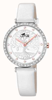 Lotus Weißes Lederband für Damen | weiß / silbernes Baumzifferblatt L18707/1