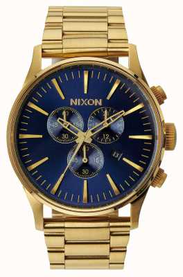 Nixon Wachposten chrono | gold / blauer Sonnenstrahl | Gold IP Stahlband | blaues Zifferblatt A386-1922-00