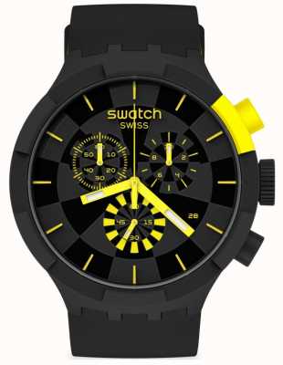 Swatch Checkpoint gelb | große kühne Chrono | schwarz / gelbes Silikonband | schwarzes Zifferblatt SB02B403