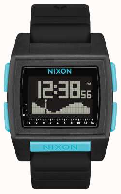 Nixon Basistide-Profi | ganz schwarz / blau | digital | schwarzes Silikonarmband A1307-602