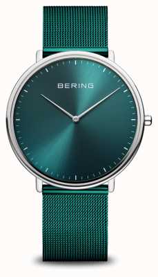 Bering Klassische grüne Milanese Mesh Armbanduhr 15739-808