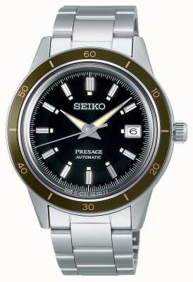 Seiko Presage-Stil 60er Jahre schwarzes Zifferblatt Stahlarmband SRPG07J1