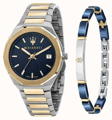 Maserati Stile 3h Herren Geschenkset Uhr und Armband R8853142008