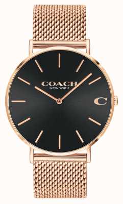 Coach | charles | schwarzes Zifferblatt mit Sonnenschliff | roségoldenes Mesh-Armband | 14602552