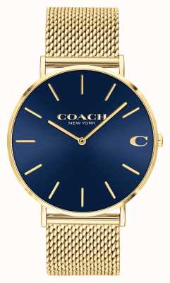 Coach | charles | blaues Zifferblatt mit Sonnenschliff | goldenes Mesh-Armband | 14602551