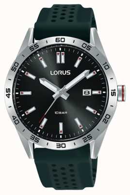 Lorus Sport 40mm Quarzuhr schwarzes Sonnenstrahl-Zifferblatt Silikonarmband RH965NX9