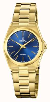 estina Damen | blaues Zifferblatt | PVD-vergoldetes Armband F20557/4