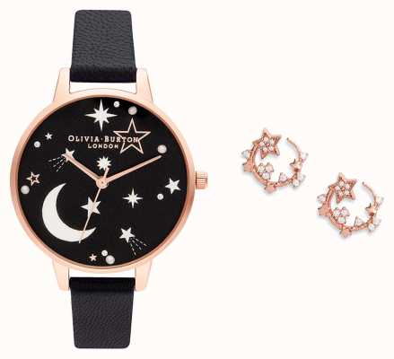 Olivia Burton Ramadan Himmlisches Geschenkset mit Armbanduhr und Ohrringen in Schwarz und Roségold OB16GSET40