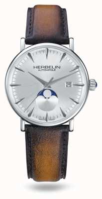 Herbelin Inspiration Uhr in limitierter Auflage mit silbernem Zifferblatt und braunem Lederarmband 1547/TN12GP