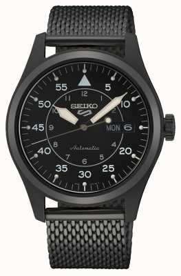 Seiko 5 Sportflieger Automatik schwarzes Zifferblatt schwarze Milanese Armbanduhr SRPH25K1