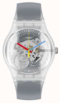 Swatch Deutlich schwarz gestreifte Unisex-Uhr SUOK157