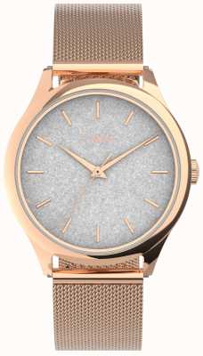 Timex Roségoldfarbenes Gehäuse mit silbernem Glitzerzifferblatt und roségoldfarbenem Armband TW2V01400