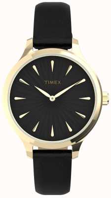 Timex Peyton goldfarbenes Gehäuse und schwarzes Armband mit schwarzem Zifferblatt TW2V06600