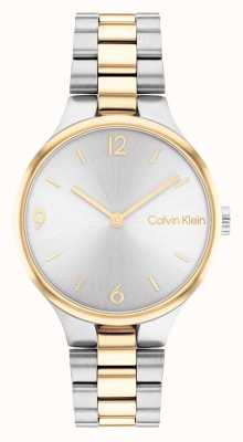 Calvin Klein Zweifarbige Gold- und Silberuhr mit silbernem Sunray-Zifferblatt 25200132
