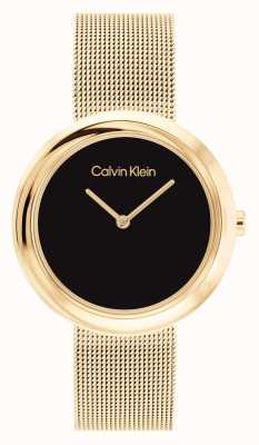 Calvin Klein Damen schwarzes Zifferblatt | goldenes Mesh-Armband aus Edelstahl 25200012