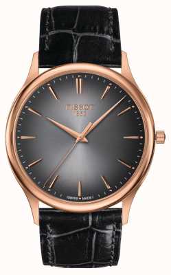 Tissot Excellence Uhr aus 18 Karat Gold mit schwarzem Sonnenschliff-Zifferblatt T9264107606100