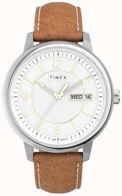 Timex Chicago weißes Zifferblatt, braunes Lederarmband TW2V28900