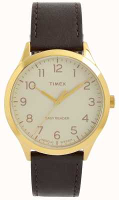 Timex Einfacher Leser | weißes Zifferblatt | braunes Lederband TW2V28100